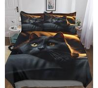 gatto nero 3 Pezzi Copripiumino Motivo Per Bambini Adulto Set Biancheria Singolo,Matrimoniale gattino sdraiato Copripiumino,Anti-acaro Con Chiusura A Cerniera Facile Da Pulire King（220x240cm）