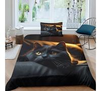 MEFESE Gatto Nero Copripiumino Da 2 Pezzi, Set Di Biancheria Da Letto Con Stampati In 3D, Federe, Cerniera Nascosta, Gatto Nero Copripiumino Sportivo In Microfibra Facile Da Pulire, Single (135x200cm)