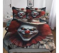 MEFESE Horror Clown Copripiumino Con Federa E Chiusura Cerniera,3 Pezzi Sacco Thriller Film Copripiumino E Federe,Parure Copripiumino,100% Microfibra Per Adulti E Ragazzi Bedding Double(200x200cm)