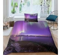 MEFESE Islanda Aurora Boreale Set Copripiumino 3D Con Stampa,Con Federa Coordinata,2 Pezzi,microfibra Morbida Copripiumino Con Chiusura A Cerniera E Federe Per Adulti E Ragazzi Single（135x200cm）