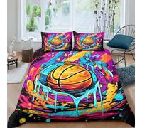 MEFESE Pallacanestro 3D Set Di Biancheria Da Letto Per Adulti E Bambini,3 Pezzi Per Letto Singolo,Matrimoniale,re Size,con Basket colorato Copripiumino E Federa,Microfibra,con Lampo doppio（200x200cm）