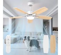 Mefine Ventilatore da Soffitto con Luce e Telecomando Silenzioso, 106cm Dimmerabile Lampada Ventilatore da Soffitto con 5 Pale Doppie, Legno Chiaro/Bianco per Camera da Letto, Soggiorno