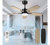 Mefine Ventilatore da Soffitto con Luce e Telecomando Silenzioso, Ventilatori da Soffitto 107 cm con Lampada a LED con 5 pale in Legno, Venature del Legno/Nero per Camera da Letto, Soggiorno, 60004