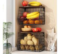 Mefirt Portafrutta 2 Livelli Cesto Frutta da Tavolo, 2 Pezzi Moderno con Coperchio in Legno, Impilabile e Montabile a Parete Cestino Frutta per Conservare Verdure Frutta Snack