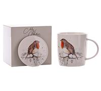 Meg Hawkins MH150 - Set regalo con tazza e sottobicchiere, motivo: Robin