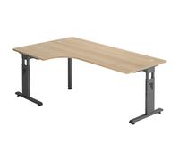 MEGA 82 G | Scrivania - Legno 200x120 C-base nera regolabile in altezza Quercia/Grafite
