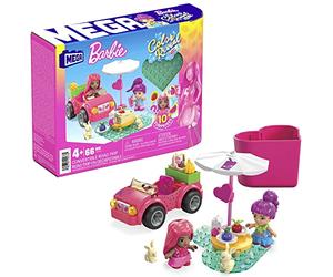 MEGA Barbie - Color Reveal Cabrio Amiche in Viaggio, include una cabrio, due mini bambole, 2 coniglietti, profumi e 10+ soprese da costruire, giocattolo per bambini, 4+ anni, HKF90