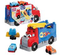 MEGA Bloks - Autotreno Monta e Sfreccia, set veicolo di 19 blocchi da costruire con custodia, 2 macchinine da corsa incluse, giocattolo per bambini, 1+ anni, JFR29
