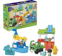 MEGA BLOKS Green Town - Pulizia dell'Oceano, set da costruzione prescolare con 70 blocchi e 3 personaggi, barca con gru, giocattolo per bambini, 1+ anni, HPB49