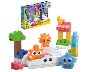 MEGA BLOKS - Luce Notturna Rise & Snooze, set da costruire con 30 pezzi, canzoni, suoni ed effetti luminosi a colori con proiettore di luce inclusi, giocattolo per bambini, 1+ anni, HTH43