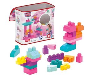 MEGA BLOKS Sacca Eco 80 Blocchi First Builders, Rosa, per bimbi | 80 pezzi colorati, gioco creativo, con sacca per blocchi, colore rosa, per bimbi 1+ anni, facile da costruire, DCH62