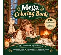 Mega Gift Coloring Book.: 138 Bold and Easy Designs and Positive Affirmation. The Ultimate Cozy Collection: Warm Autumn Scenes, Cute Halloween, ... Festive Christmas and Girlhood Moments