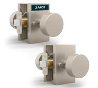 Mega Handles Laura, confezione da 2 pomelli reversibili in nichel satinato, resistenti, con serratura, per ingresso e camera da letto, adatti a tutte le dimensioni standard delle porte, nichel