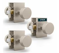 Mega Handles Laura, pomelli per porta d'ingresso, confezione da 3 pomelli reversibili in nichel satinato, resistenti, con serratura, per ingresso e camera da letto, adatti a tutte le dimensioni