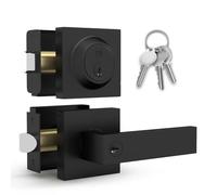 Mega Handles - ROBELL - Maniglia per porta d'ingresso Combo I e serratura a cilindro singolo e chiave - Set di leve di bloccaggio quadrate resistenti per porte mancine o destrorse - Nero opaco