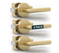 Mega Handles Ronn - Maniglia per porta privacy, confezione da 3 maniglie per porte interne reversibili, dorate, resistenti, con serratura per la privacy, adatta a tutte le porte standard, in ottone