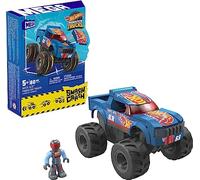MEGA Hot Wheels - Race Ace Monster Truck Scontra e Schianta, veicolo da costruire con cofano rimovibile, con ruote giganti 1 personaggi pilota snodato incluso, giocattolo per bambini, 5+ anni, HMM49