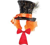 Mega_Jumble® Cappello da Cappellaio Matto Alice nel Paese delle Meraviglie con capelli e papillon lungo rosso Willie Wonka Fancy Dress Book Week, Assortiti., Taglia unica