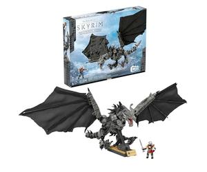 MEGA Skyrim - Alduin il Mangiatore di Mondi, set da costruire con 619 pezzi e 1 personaggio Sangue di Drago snodato incluso, per i fan del gioco e da collezione, 17+ anni, HXR98