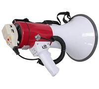 MEGA50USB - LTC - Megafono ricaricabile da 50W con microfono rimovibile, sirena, USB, SD, AUX, controlli MP3, maniglia, tracolla e registrazione dei messaggi - Bianco e rosso