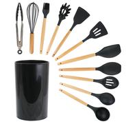 MegaChef Utensili Da Cucina In Silicone Nero E Legno, Set Di 12