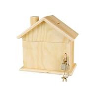 MegaCrea DIY salvadanaio in legno Forma Casa con lucchetto 15 x 8 x 14,5 cm