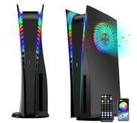 Megadream Cover di ricambio per PS5 Disc Edition, Piastra frontale con prese d'aria di raffreddamento, resistente ai graffi e alla polvere, con illuminazione RGB, Nero