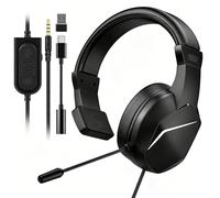Megadream Cuffie da gioco a un orecchio per PS5/PS4/Xbox/Switch/PC/Mac/iPad/Tablet, design leggero con microfono, jack mono da 3,5 mm per giochi e chiamate di lavoro, inclusi adattatori USB-C e USB-A