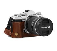 MegaGear Ever Ready - Mezza custodia in vera pelle per fotocamera compatibile con Olympus OM-D E-M5 Mark III