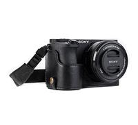 Megagear MG1203 - Mezza custodia in vera pelle per fotocamera Sony Alpha A6500 Ever Ready e cinghia con accesso alla batteria, colore: Nero