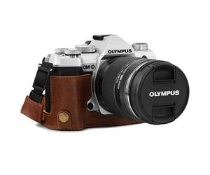 MegaGear MG1865 - Custodia in vera pelle, compatibile con Olympus OM-D E-M5 Mark III, colore: Marrone