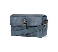 Megagear Torres - Borsa Messenger in Vera Pelle per Fotocamere Mirrorless, Istantanee e Dslr, Blu