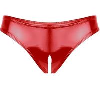 MEGAHERZ Slip in pelle laccata cavallo aperto donna lingerie Low Rise Hot Pants Shorty Erotic Night Clubwear, rosso, XXL