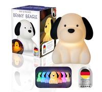 MegaLight Luce notturna bambini | con funzione Dreamlight | Cambio colore RGB e timer | Luce bianco caldo per neonati | Batteria ricaricabile | Dimmerabile | A bassa luce blu | BENNY BEAGLE