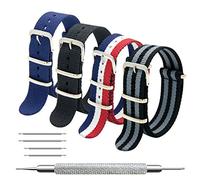 MEGALITH Cinturino Orologio 4 Pacchetti 18mm 20mm 22mm Balistico Cinturino Nato Cinturino in Nylon (24mm, Black+Bond+Red White Navy+Navy Blue)