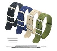 MEGALITH Cinturino Orologio 4 Pacchetti 18mm 20mm 22mm Balistico Cinturino Nato Cinturino in Nylon con Bar Primavera Link Pin Remover Strumento (18mm, Black+Khaki+Army Green+Navy Blue)