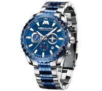 MEGALITH Orologio Uomo Cronografo Acciaio: Elegante Quadrante Grande 46 mm | Orologi Vestito da Polso Analogico Data Luminose per Casual Formale - Regalo per Padre Marito Amico Natale Compleanno