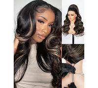 Megalook hair Mezza parrucca onda corpo evidenziare fascia parrucca capelli umani 3 in 1 adatto per principianti senza pizzo Flip Over mezza parrucca 200% densità balayage parrucche senza colla