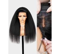 Megalook hair Parrucca mezza diritta crespo capelli umani Yaki dritto senza colla parrucche capelli umani densità 200% senza pizzo coulisse coda di cavallo parrucca 3 in 1 per principianti amichevole