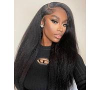 Megalook hair Parrucca per capelli Yaki mezza parrucca diritta capelli umani parrucche senza colla capelli umani densità 200% senza pizzo coulisse coda di cavallo parrucca nera naturale estensione