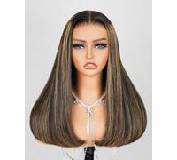 MEGALOOK Parrucca Balayage Diritto Salon-Quality Pronta all'uso Parrucche senza Colla Capelli Umani 5×6 Pre Tagliate Parrucche in Pizzo HD Frontali Capelli Umani Reali Nodi Piccoli Pre-Pizzicati