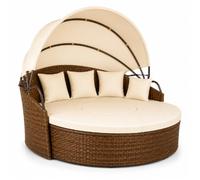 MEGAOFFERTE Isola Prendisole Modulare In Polyrattan Con Tettuccio Parasole Divano Da Giardino Trasformabile Con Tavolino Integrato 4 Cuscini Telaio In Acciaio Resistente Ai Raggi UV Beige E Marrone