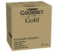 80 + 16 gratis! 96 x 85 g Gourmet Gold - Straccetti: Pollo, Pesce di mare, Manzo, Salmone