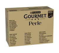 Megapack risparmio! Gourmet Perle 96 x 85 g - Trancetti di pesce dell'oceano (Salmone, Merluzzo, Platessa, Merluzzo carbonaro)