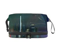 Megapolis Night City - Trousse a doppio strato per cosmetici per donne e ragazze, borsa da viaggio per trucchi, pratica borsa organizer con scomparto per pennelli, Multi, 27x15x14 cm/10.6x5.9x5.5 in,