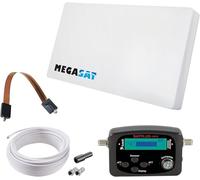 Megasat Antenna Piatta Set - D1 Profi-Line (1 utente, incl. 10 m di cavo, satfinder, passacavo per finestra, LNB intercambiabile, molte possibilità di montaggio) - Bianco