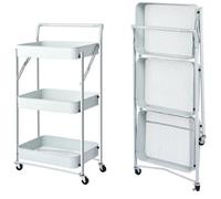 Megashopitalia Carrello Cucina Pieghevole Multiuso con Manico 3 Ripiani Cestelli