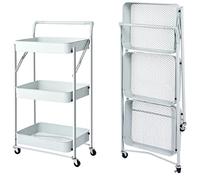 Megashopitalia Carrello Cucina Pieghevole Multiuso con Manico 3 Ripiani Cestelli 4 Ruote girevoli e Freno Integrato in Metallo Trolley Salvaspazio da Servizio Bianco
