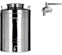 Megashopitalia Contenitore Bidone Fusto per Olio in Acciaio Inox 15 30 50 Litri Made in Italy con Guarnizione per Il Tappo e Rubinetto in Acciaio Inox Salvagoccia Incluso (50 Litri)