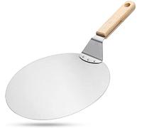 Megashopitalia Pala per Pizza in Acciaio Inox Extra-Large con Manico in Legno 30.5 cm diametro